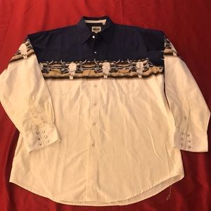 Cumberland outfitters western shirt, blue and cream